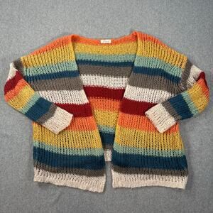 Elan Rainbow Stripe Open Knit Cardigan Women's One Size Crochet Colorful